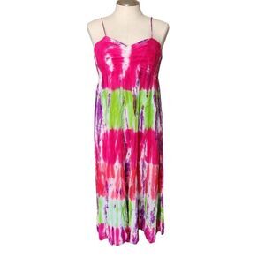 Peppermint Bay sundress tie dye pink purple green white maxi dress Large new